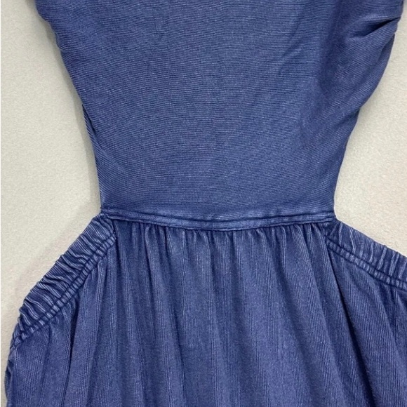 FREE PEOPLE Size Small Tangelica Maxi Vintage Strapless Cut out Solid Blue Slit - Picture 4 of 11